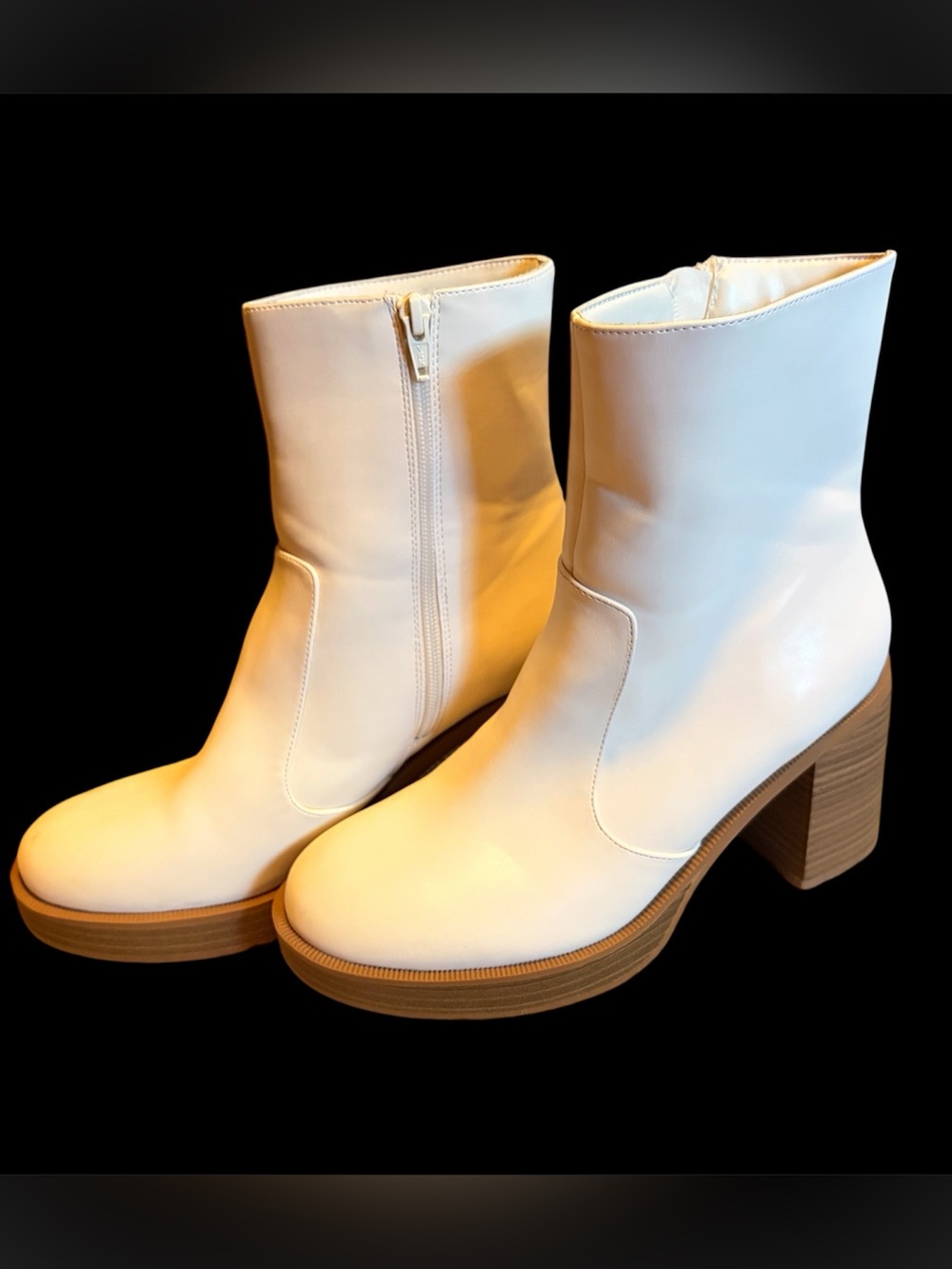 White Platform Ankle Boots with Block Heel